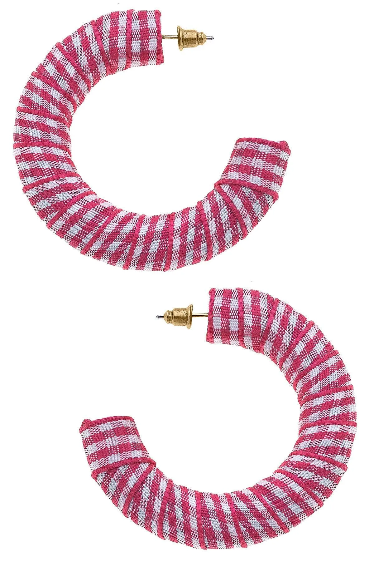 Reese Gingham Statement Hoop Earrings in Fuchsia sold by Canvas Style