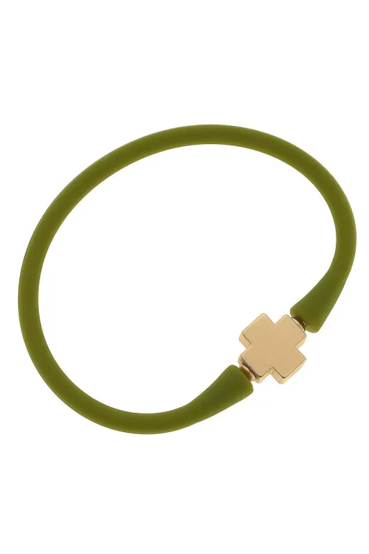Bali 24K Gold Plated Cross Bead Silicone Bracelet in Peridot - FINAL SALE sold by Canvas Style