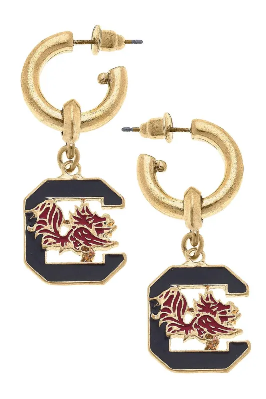 South Carolina Gamecocks Enamel Drop Hoop Earrings sold by Canvas Style