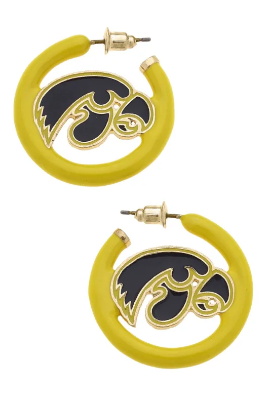 Iowa Hawkeyes Enamel Logo Hoop Earrings in Black/Gold - FINAL SALE sold by Canvas Style