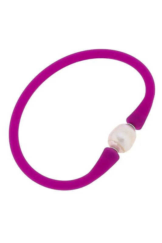 Bali Freshwater Pearl Silicone Bracelet in Magenta - FINAL SALE sold by Canvas Style