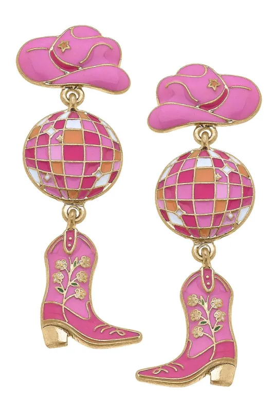 Rodeo Disco Ball Linked Enamel Earrings sold by Canvas Style