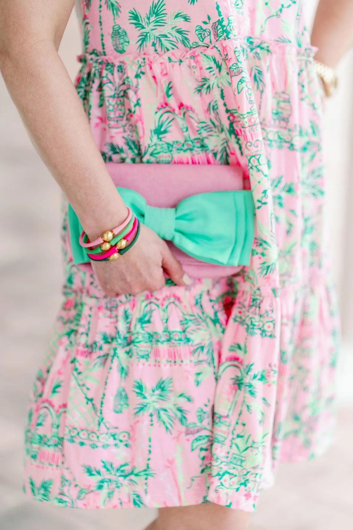 Bali 24K Gold Plated Ball Bead Silicone Bracelet in Hunter Green - FINAL SALE sold by Canvas Style product image thumbnail 3