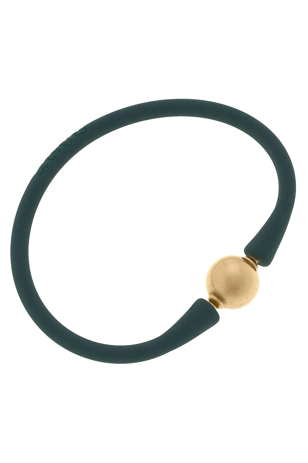 Bali 24K Gold Plated Ball Bead Silicone Bracelet in Hunter Green - FINAL SALE sold by Canvas Style