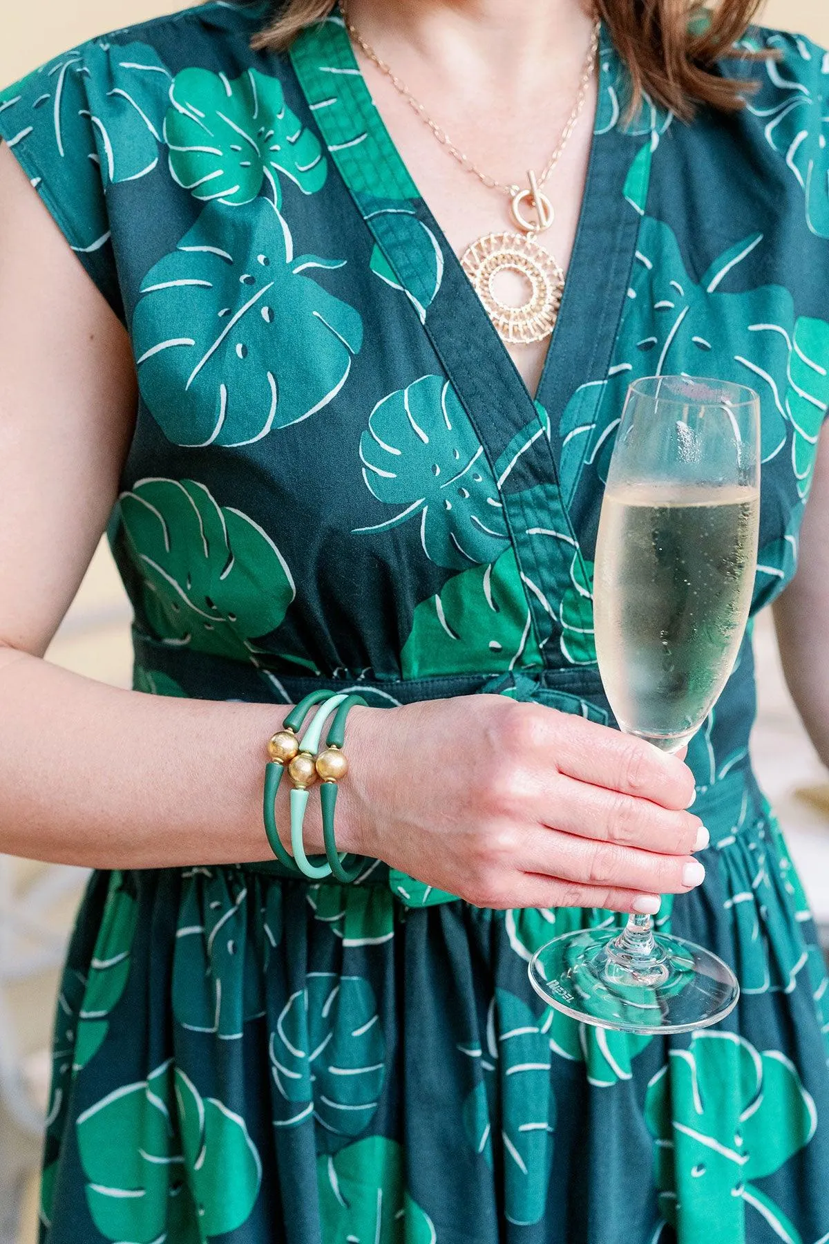 Bali 24K Gold Plated Ball Bead Silicone Bracelet in Hunter Green - FINAL SALE sold by Canvas Style product image thumbnail 2