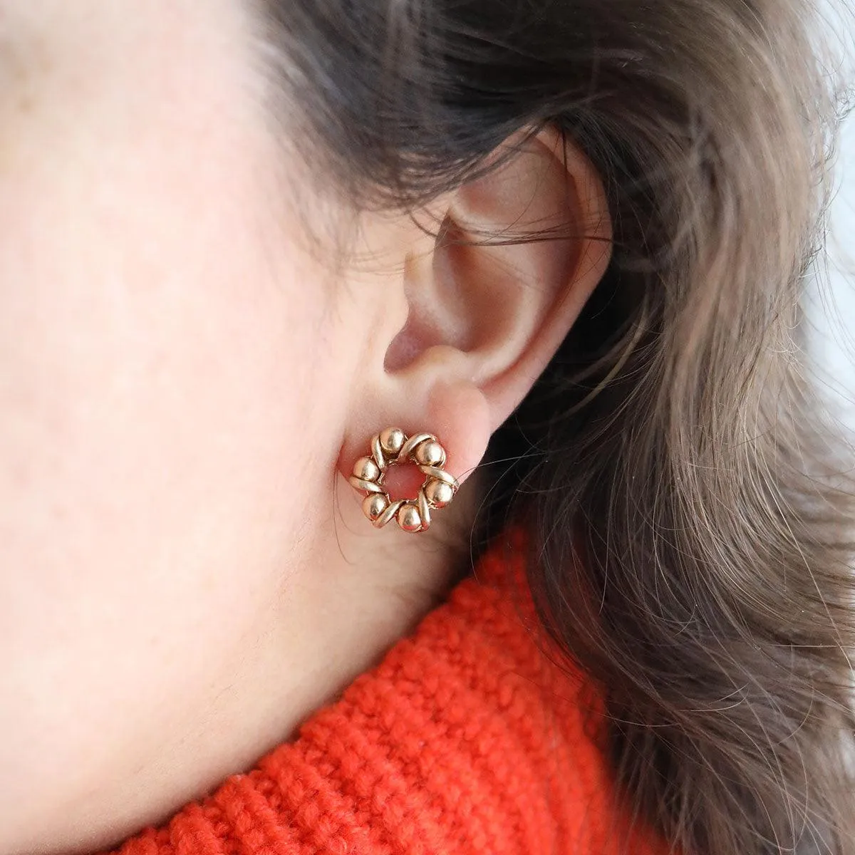 Reba Ball Bead Open Circle Stud Earrings in Worn Gold - FINAL SALE sold by Canvas Style product image thumbnail 2