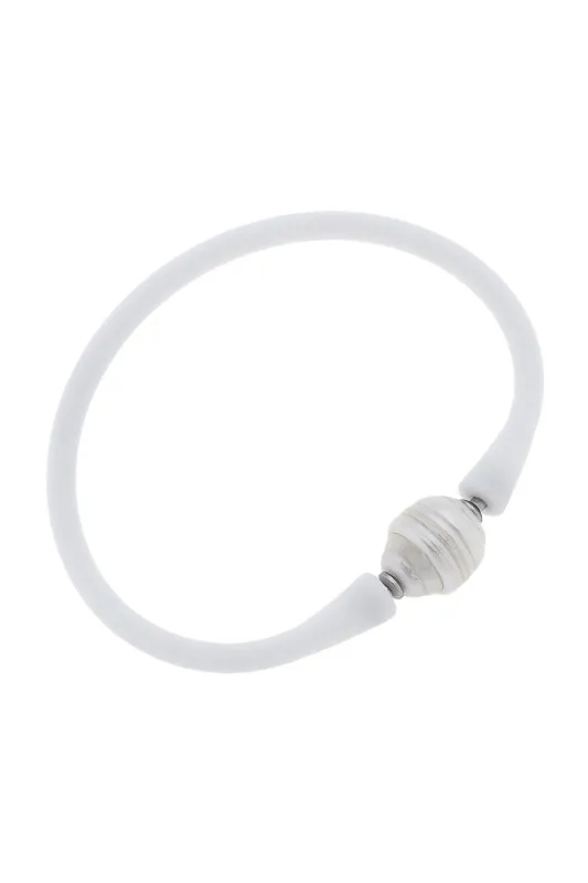 Bali Freshwater Pearl Silicone Bracelet in White - FINAL SALE sold by Canvas Style