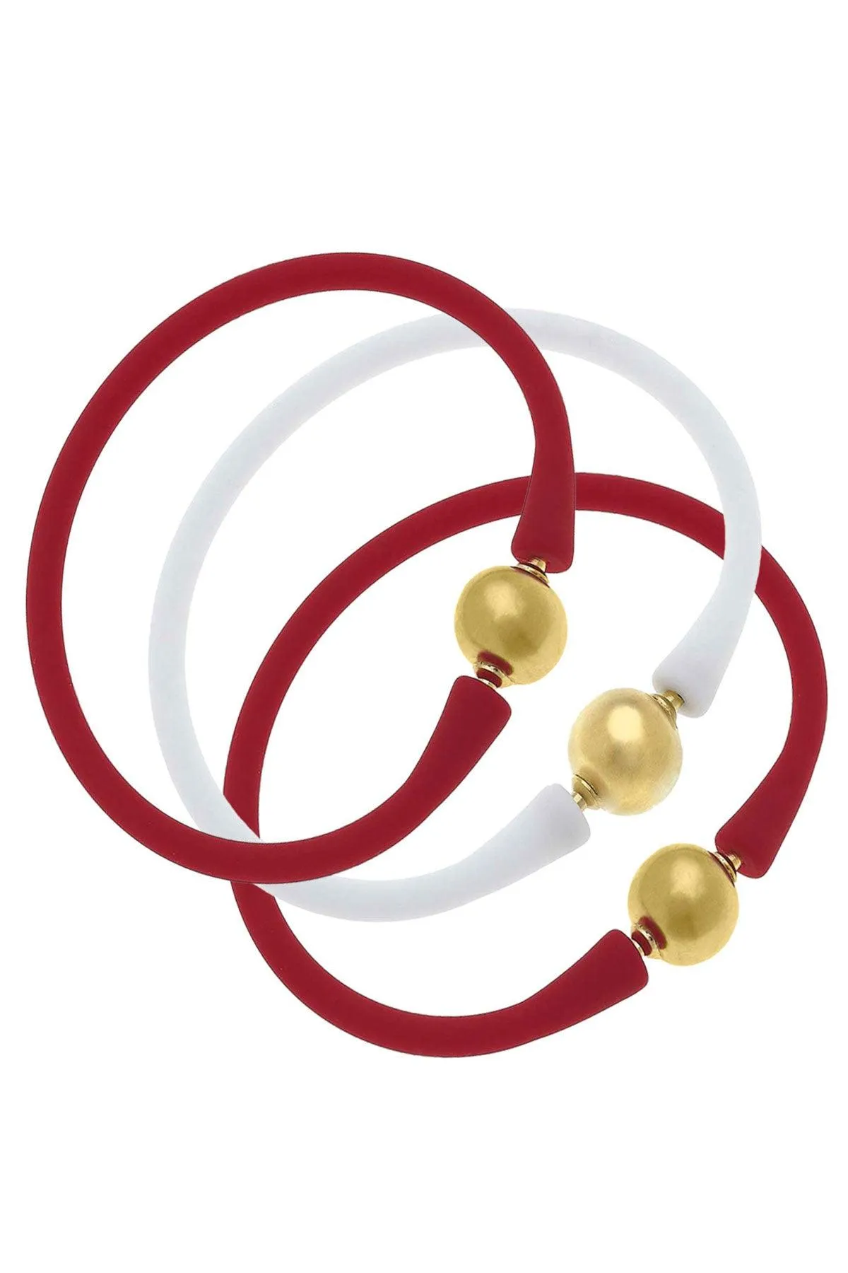 Bali Game Day 24K Gold Bracelet Set of 3 in Crimson & White sold by Canvas Style