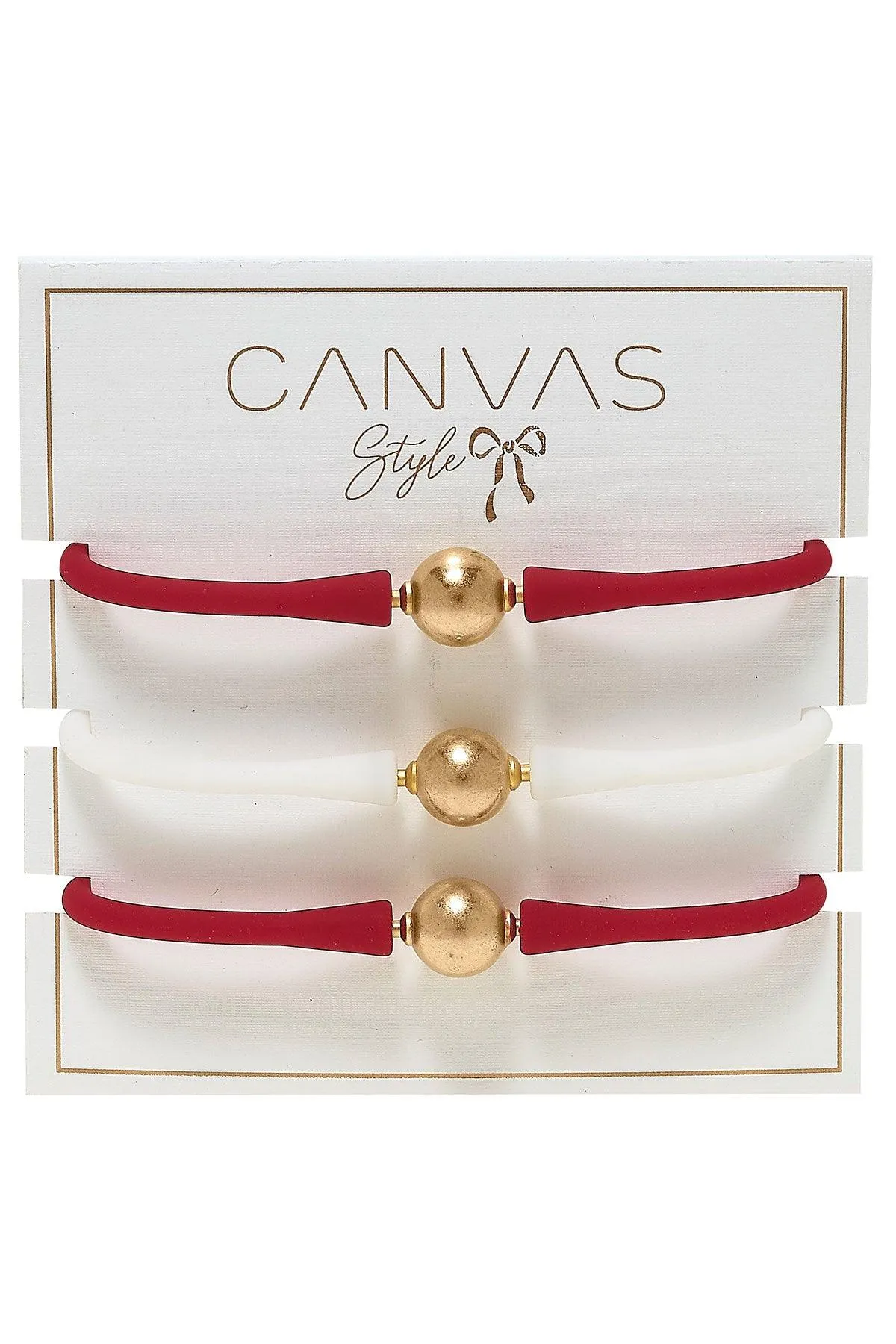 Bali Game Day 24K Gold Bracelet Set of 3 in Crimson & White sold by Canvas Style product image thumbnail 2