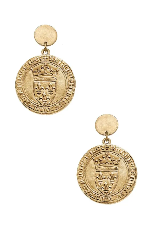 CANVAS Style x MaryCatherineStudio French Coin Drop Earrings in Worn Gold - FINAL SALE sold by Canvas Style