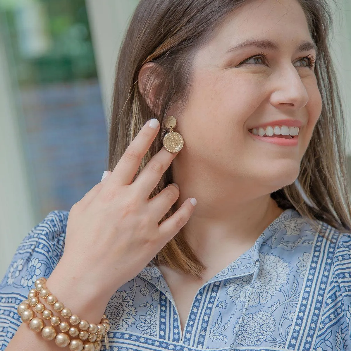 CANVAS Style x MaryCatherineStudio French Coin Drop Earrings in Worn Gold - FINAL SALE sold by Canvas Style product image thumbnail 3