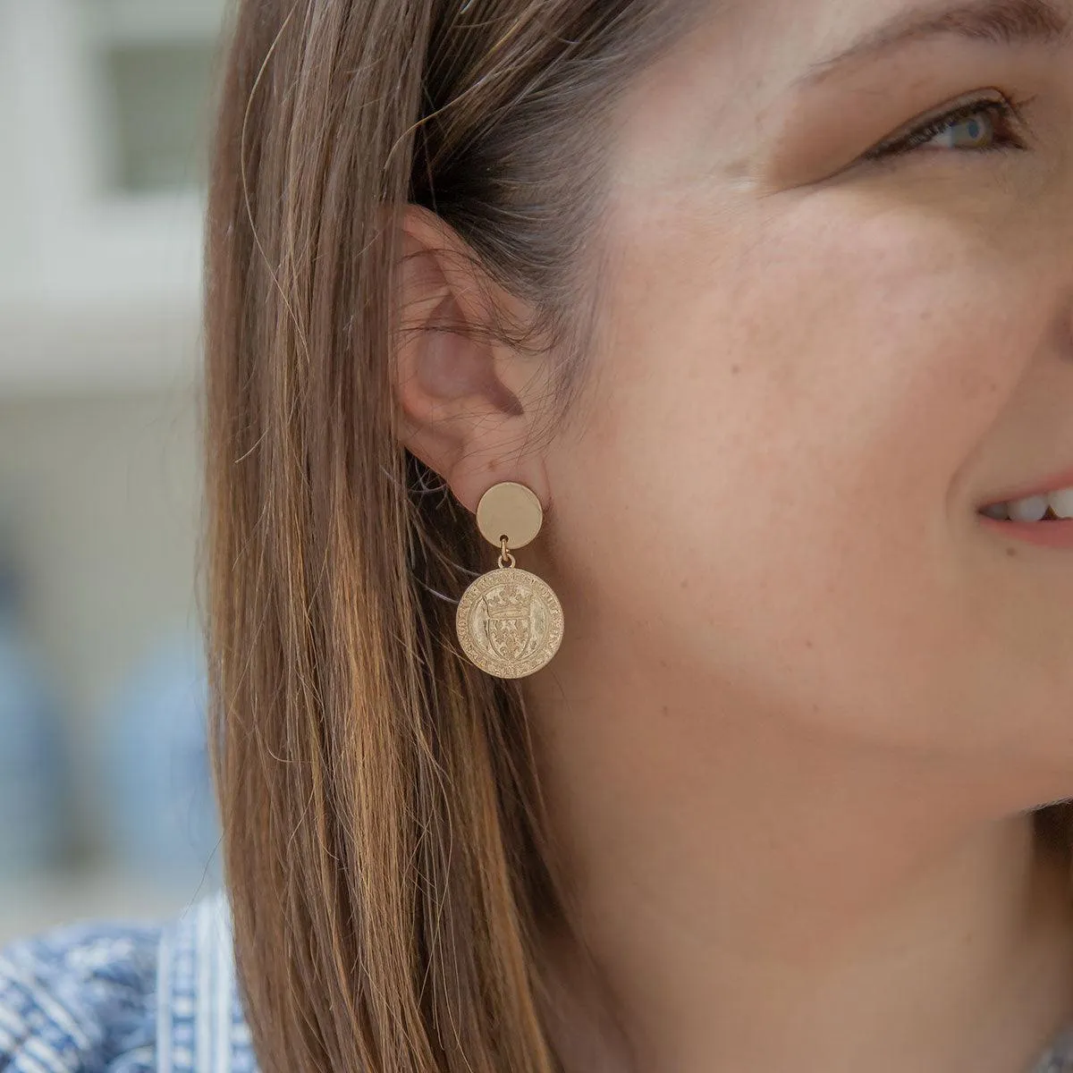 CANVAS Style x MaryCatherineStudio French Coin Drop Earrings in Worn Gold - FINAL SALE sold by Canvas Style product image thumbnail 2