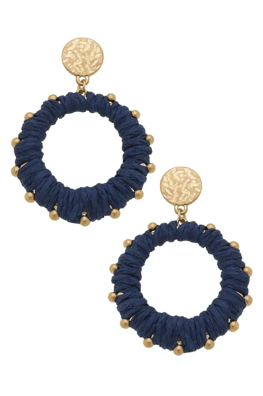 Bora Bora Raffia Hoop Earrings In Navy sold by Canvas Style