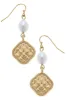 Andee Pearl & Quilted Metal Diamond Drop Earrings in Worn Gold sold by Canvas Style