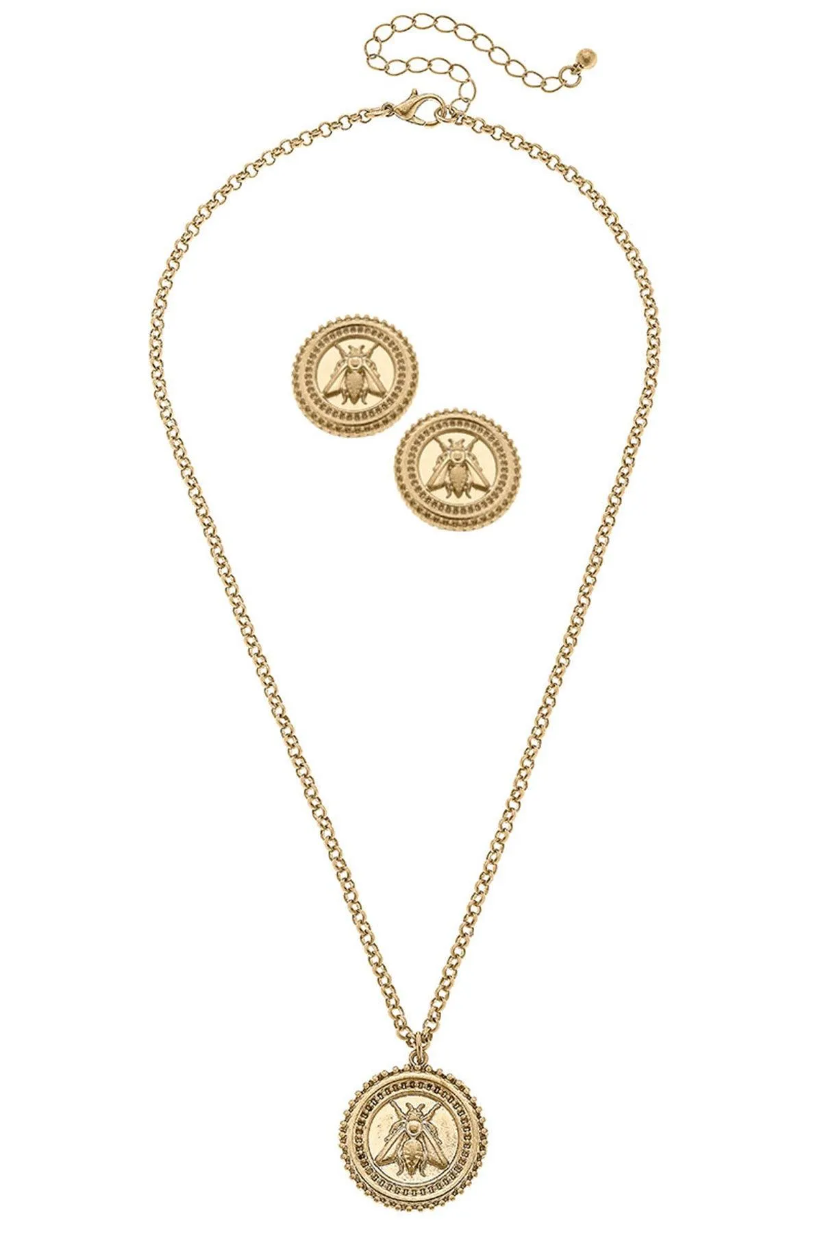 Lizette Bee Medallion Earring and Necklace Set in Worn Gold - FINAL SALE sold by Canvas Style