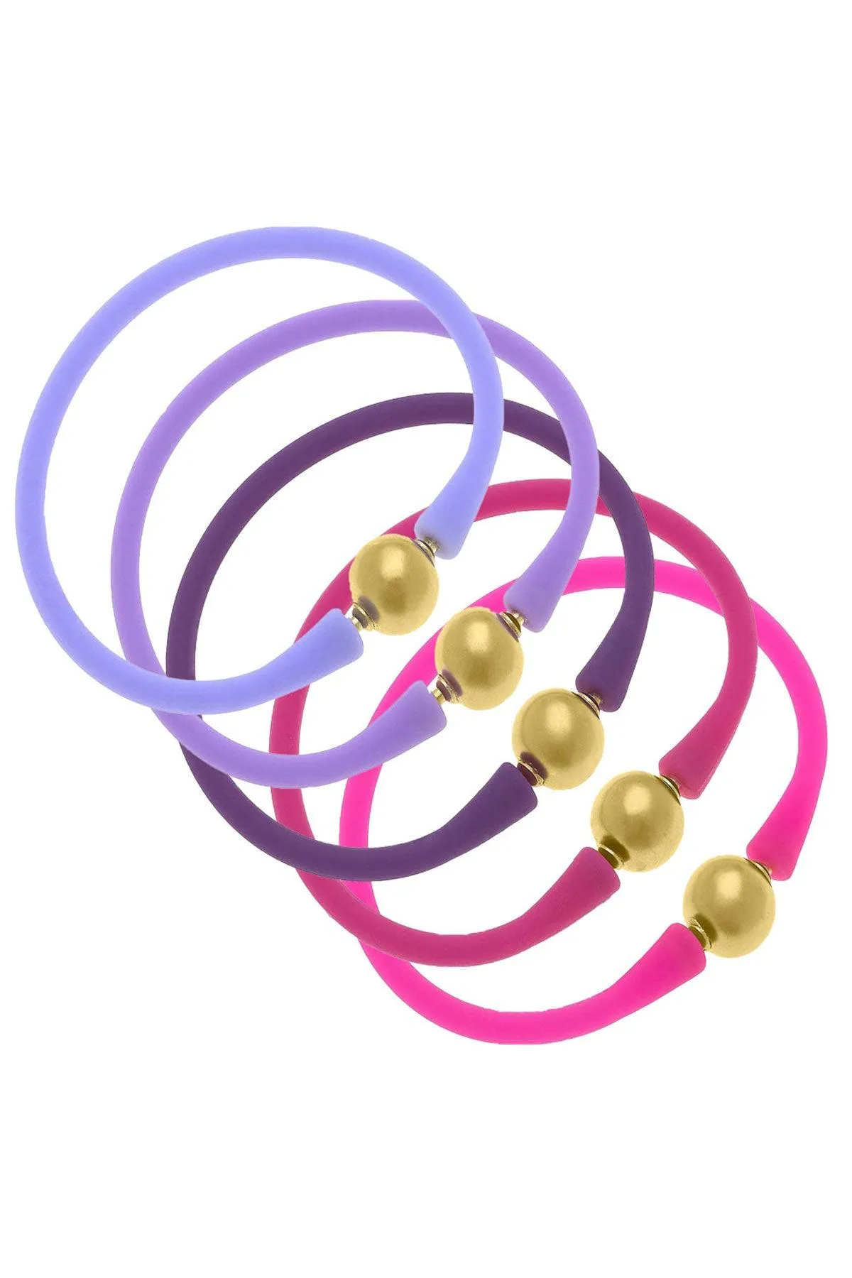 Bali 24K Gold Silicone Bracelet Stack of 5 in Lilac, Lavender, Purple, Magenta & Fuchsia - FINAL SALE sold by Canvas Style