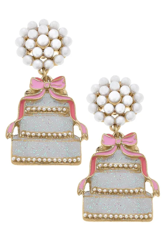 Brides & Bows Enamel Wedding Cake Earrings sold by Canvas Style