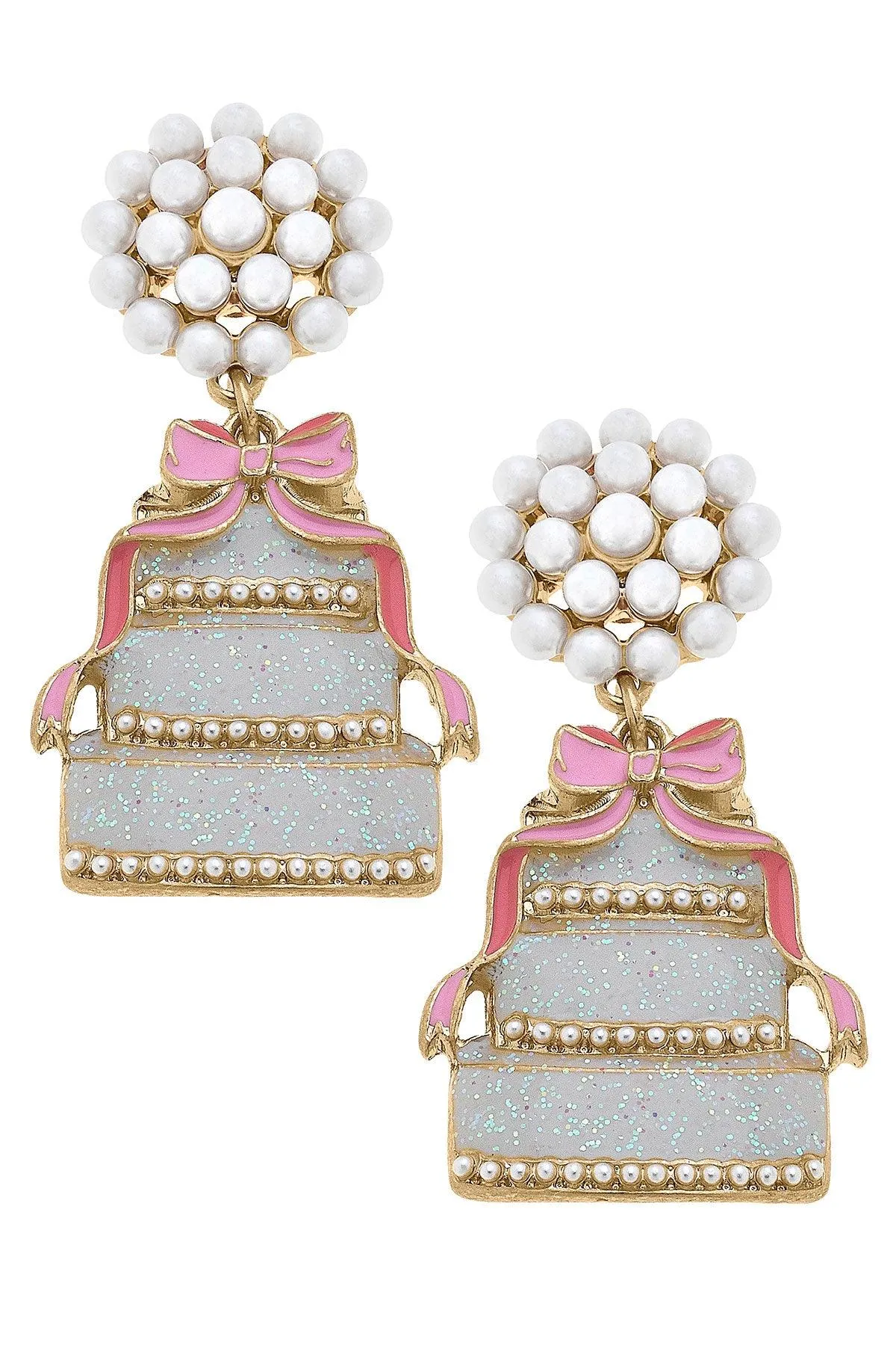 Brides & Bows Enamel Wedding Cake Earrings sold by Canvas Style