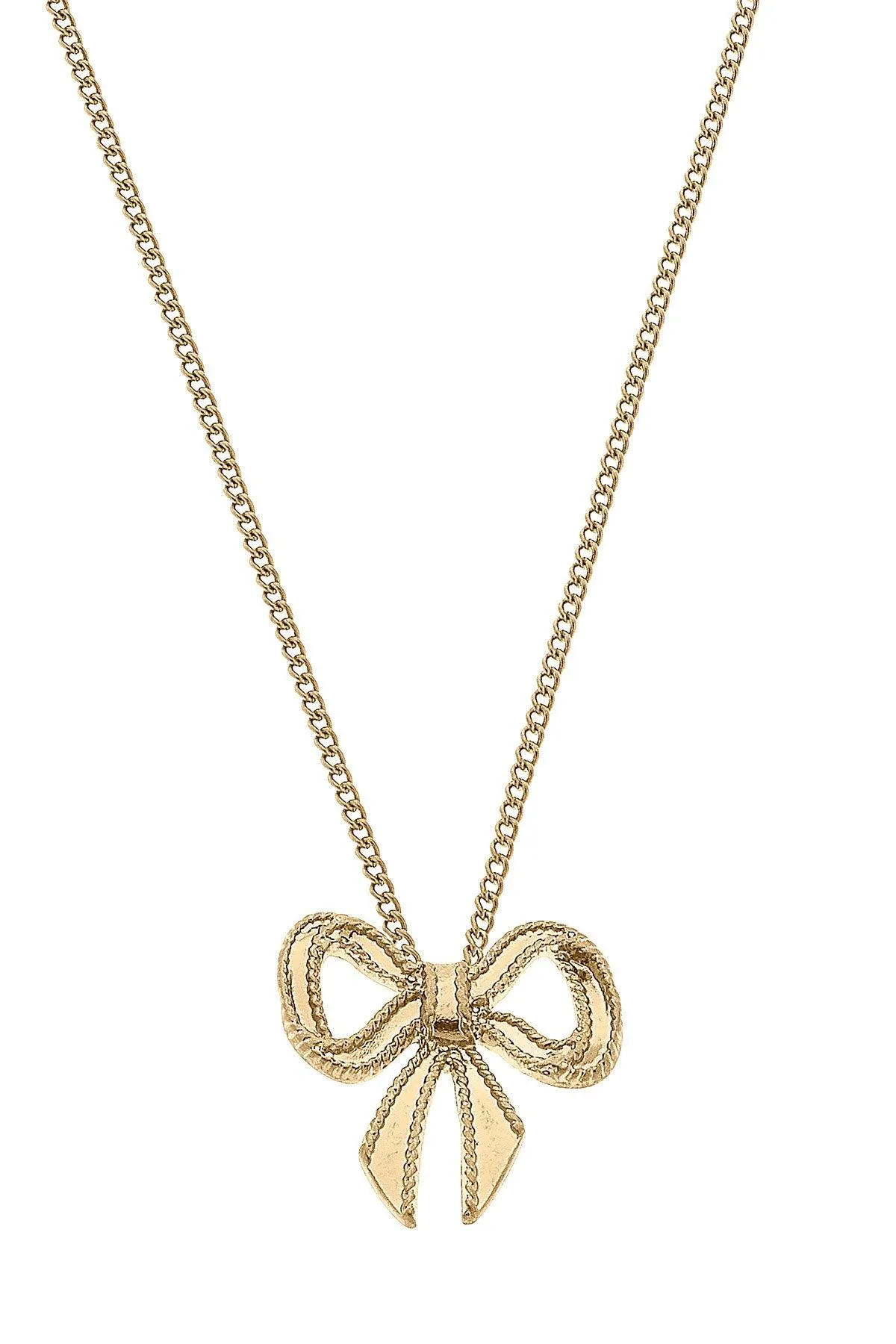 Dominique Bow Pendant Necklace in Worn Gold sold by Canvas Style