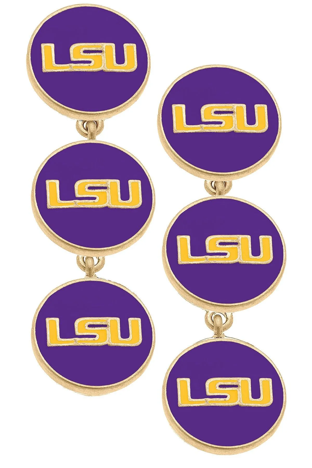 LSU Tigers Triple Drop Enamel Earrings - FINAL SALE sold by Canvas Style