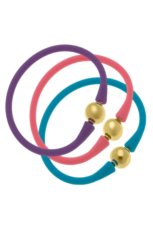 Bali 24K Gold Bracelet Set of 3 in Pink, Purple & Teal - FINAL SALE sold by Canvas Style
