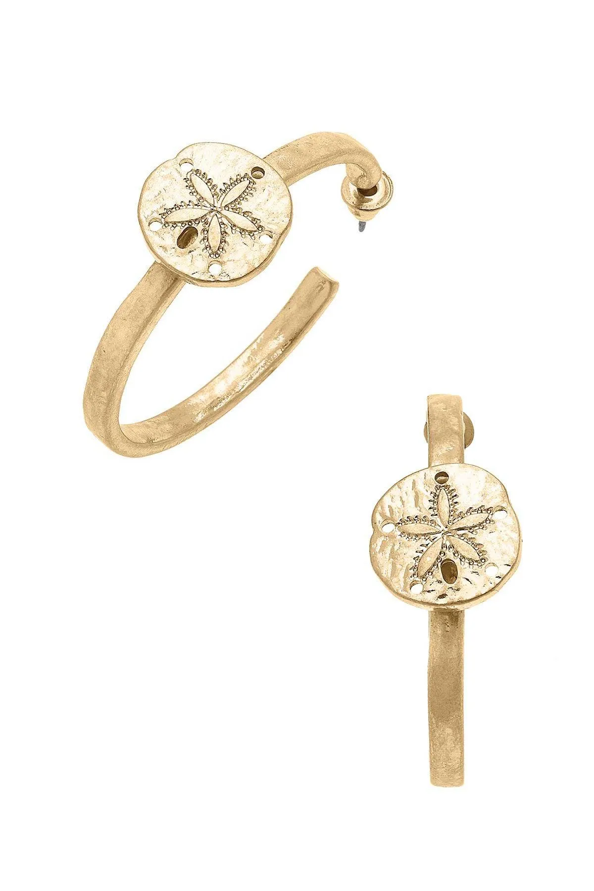 Sand Dollar Hoop Earrings in Worn Gold sold by Canvas Style