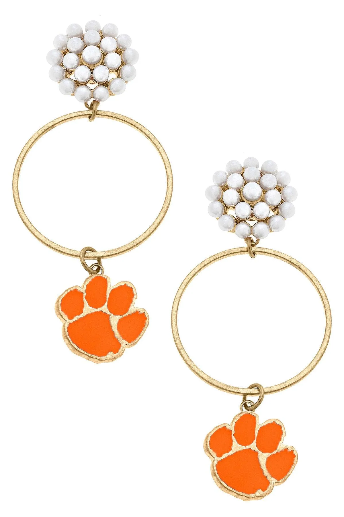 Clemson Tigers Pearl Cluster Enamel Hoop Earrings - FINAL SALE sold by Canvas Style
