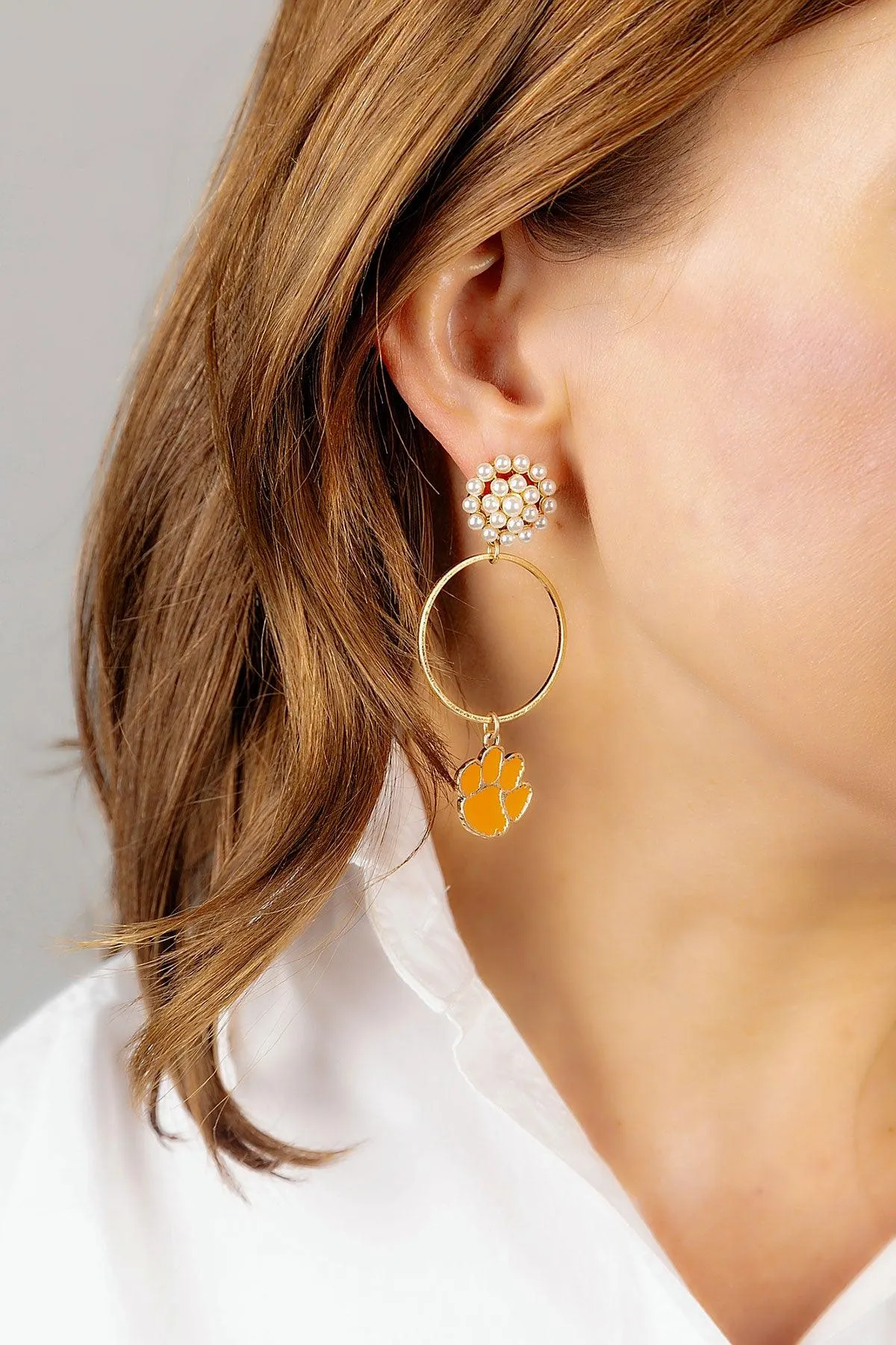 Clemson Tigers Pearl Cluster Enamel Hoop Earrings - FINAL SALE sold by Canvas Style product image thumbnail 2