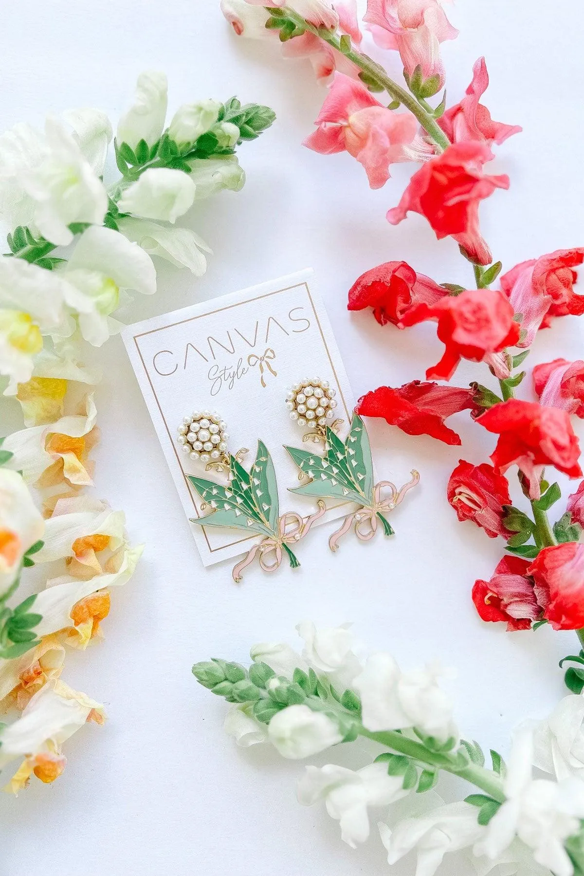 Lily of the Valley Enamel Bouquet Earrings in Green & Pink sold by Canvas Style product image thumbnail 2