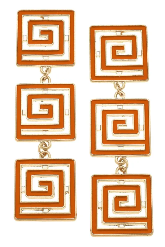 Gretchen Game Day Greek Keys Linked Enamel Earrings in Burnt Orange sold by Canvas Style