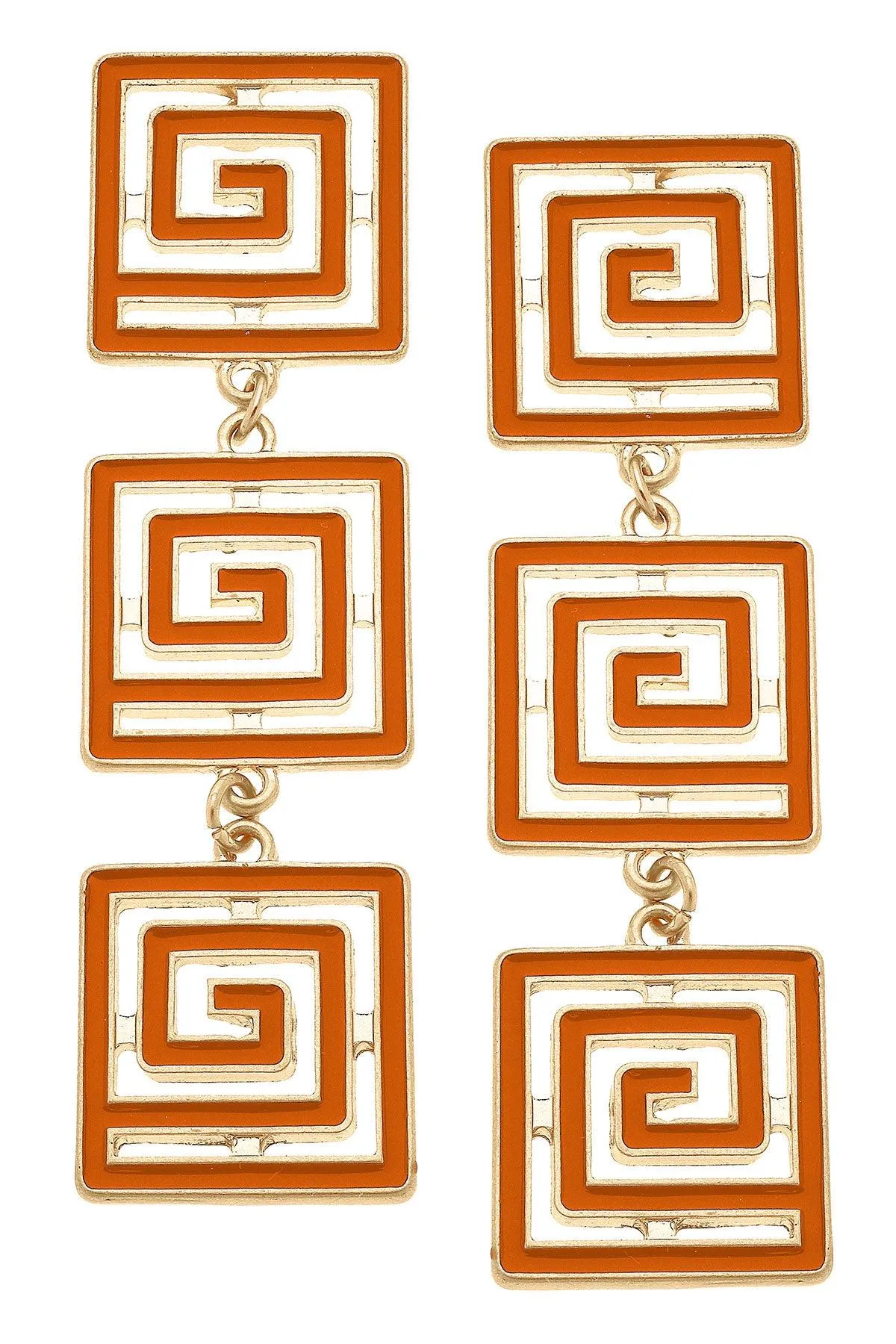 Gretchen Game Day Greek Keys Linked Enamel Earrings in Burnt Orange sold by Canvas Style