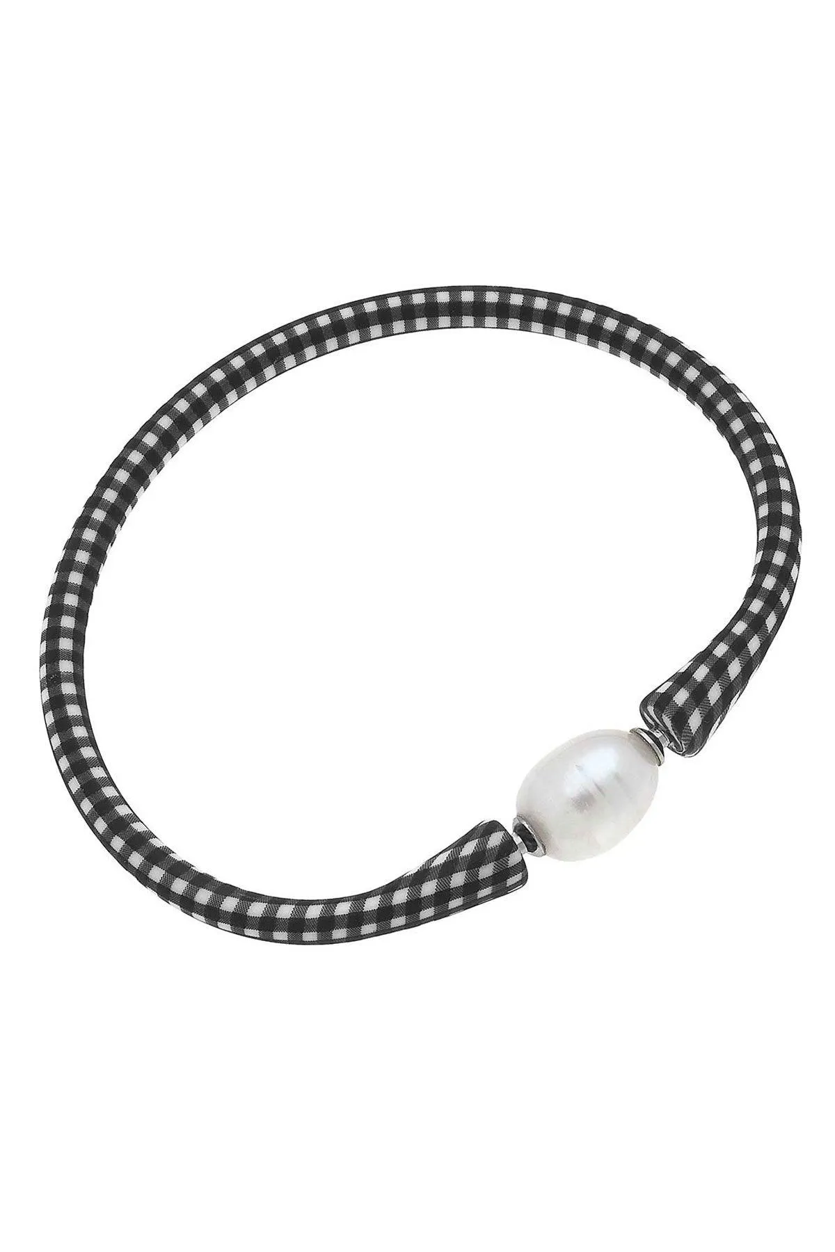 Bali Freshwater Pearl Silicone Bracelet in Black Gingham - FINAL SALE sold by Canvas Style