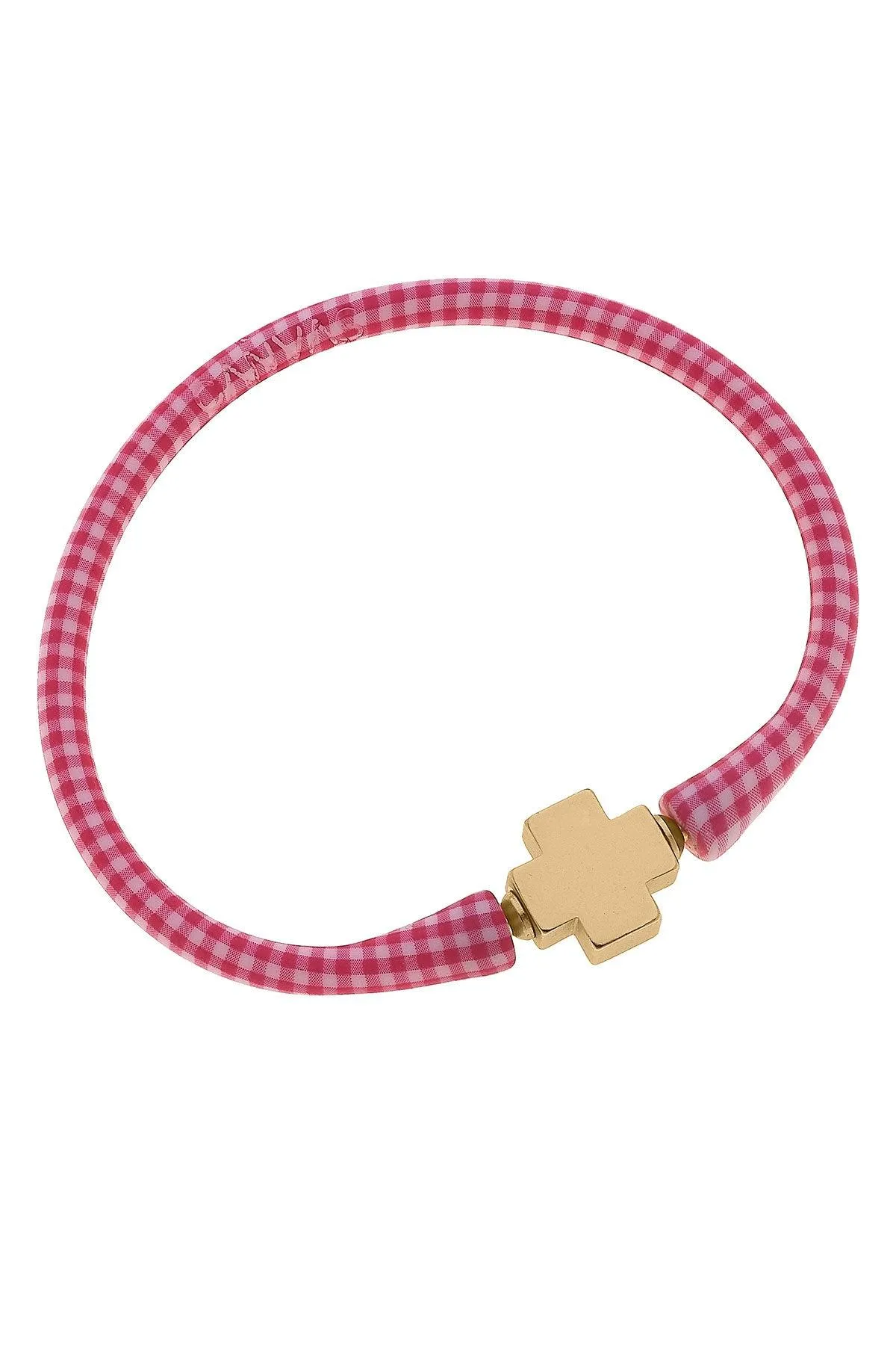 Bali 24K Gold Plated Cross Bead Silicone Bracelet in Pink Gingham - FINAL SALE sold by Canvas Style