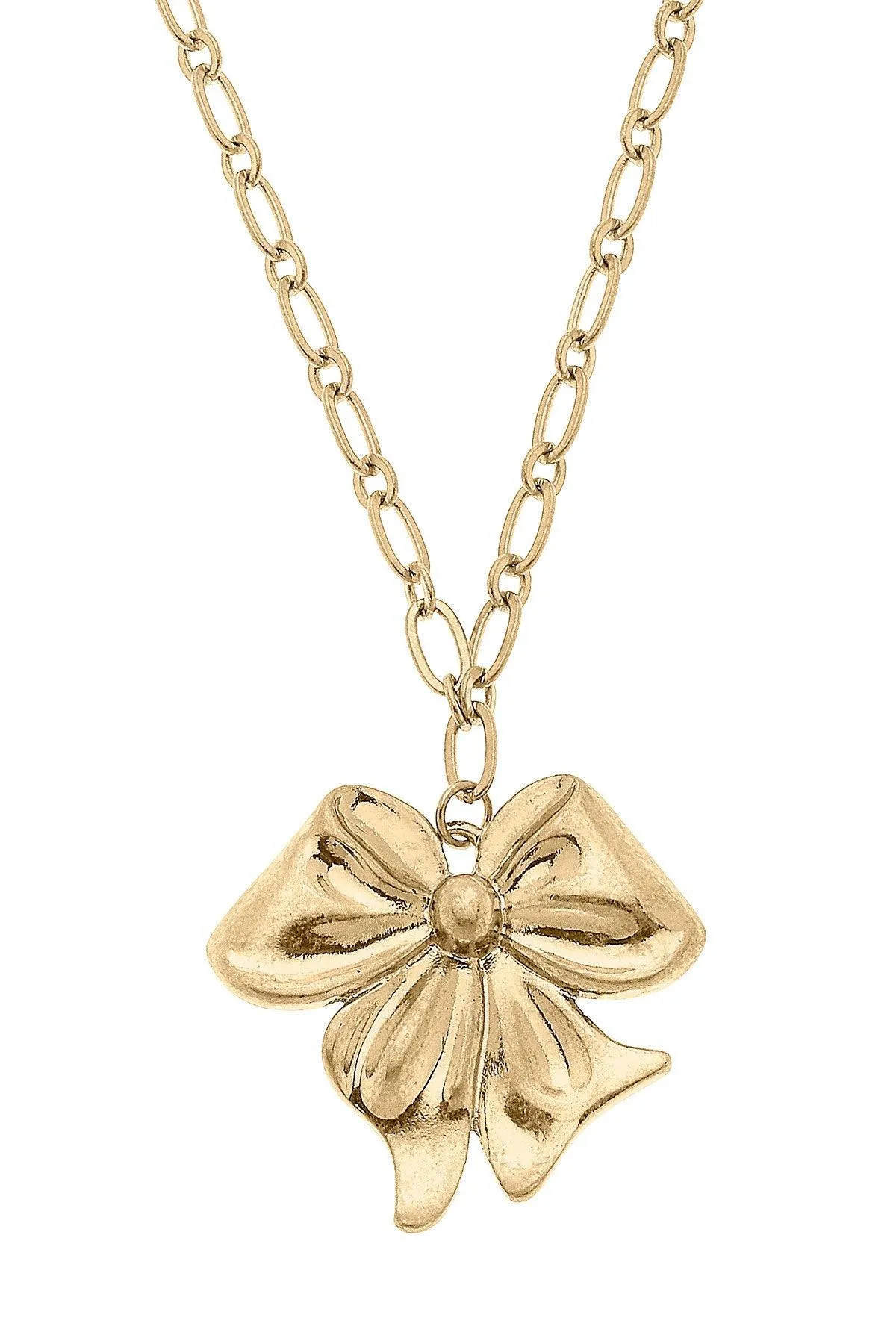 Sasha Bow Pendant Necklace in Worn Gold sold by Canvas Style