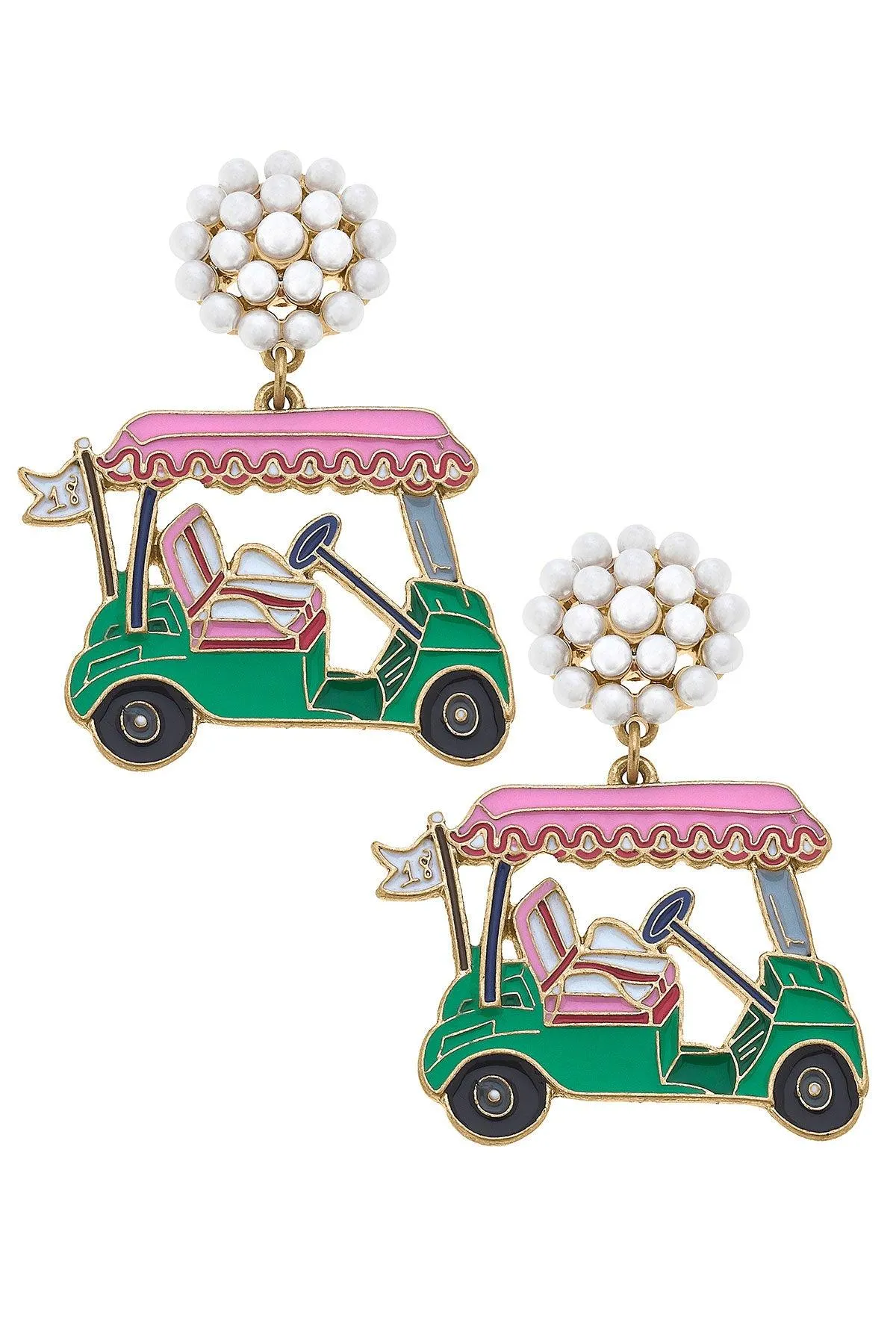 19th Hole Golf Cart Enamel Earrings sold by Canvas Style