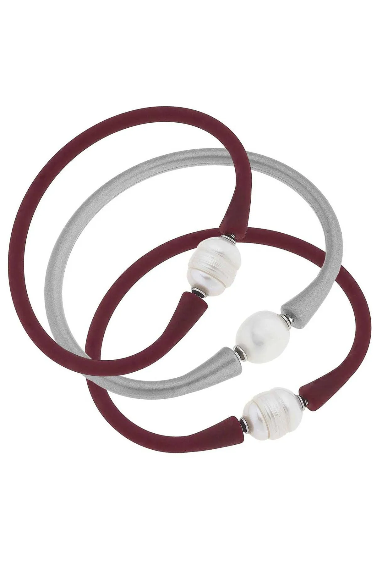 Bali Game Day Bracelet Set of 3 in Maroon & Silver - FINAL SALE sold by Canvas Style