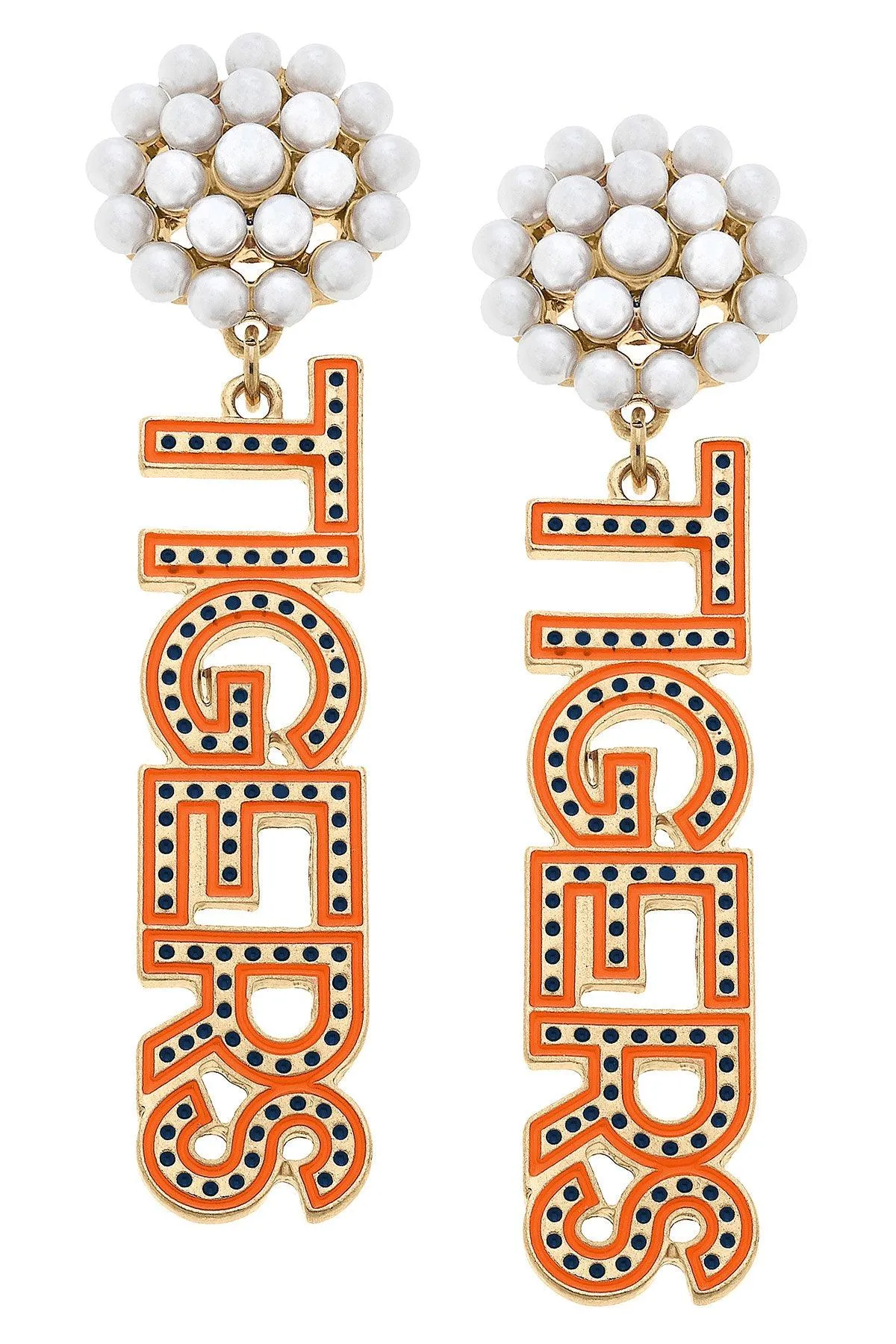 Auburn Tigers Pearl Cluster Dotted Enamel Drop Earrings - FINAL SALE sold by Canvas Style