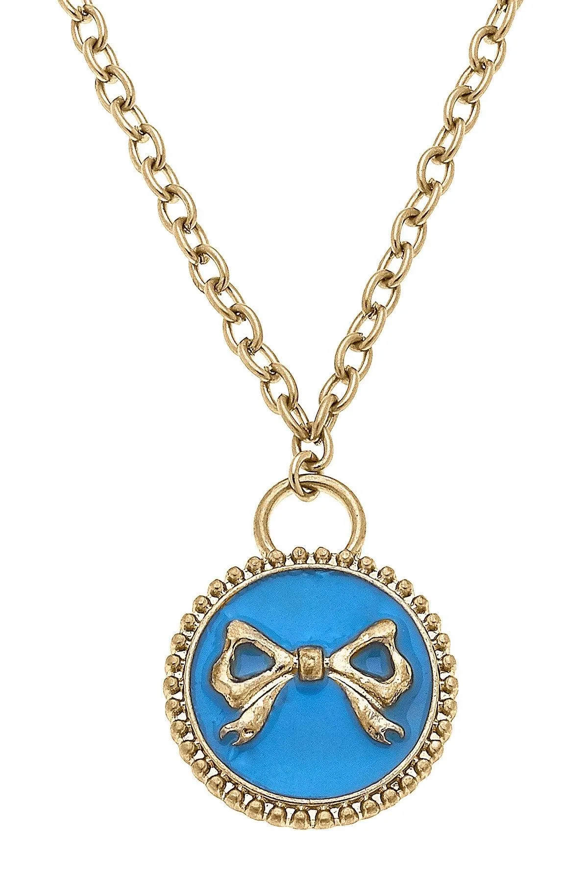Blakeley Enamel Bow Pendant Necklace in Wedgwood Blue sold by Canvas Style