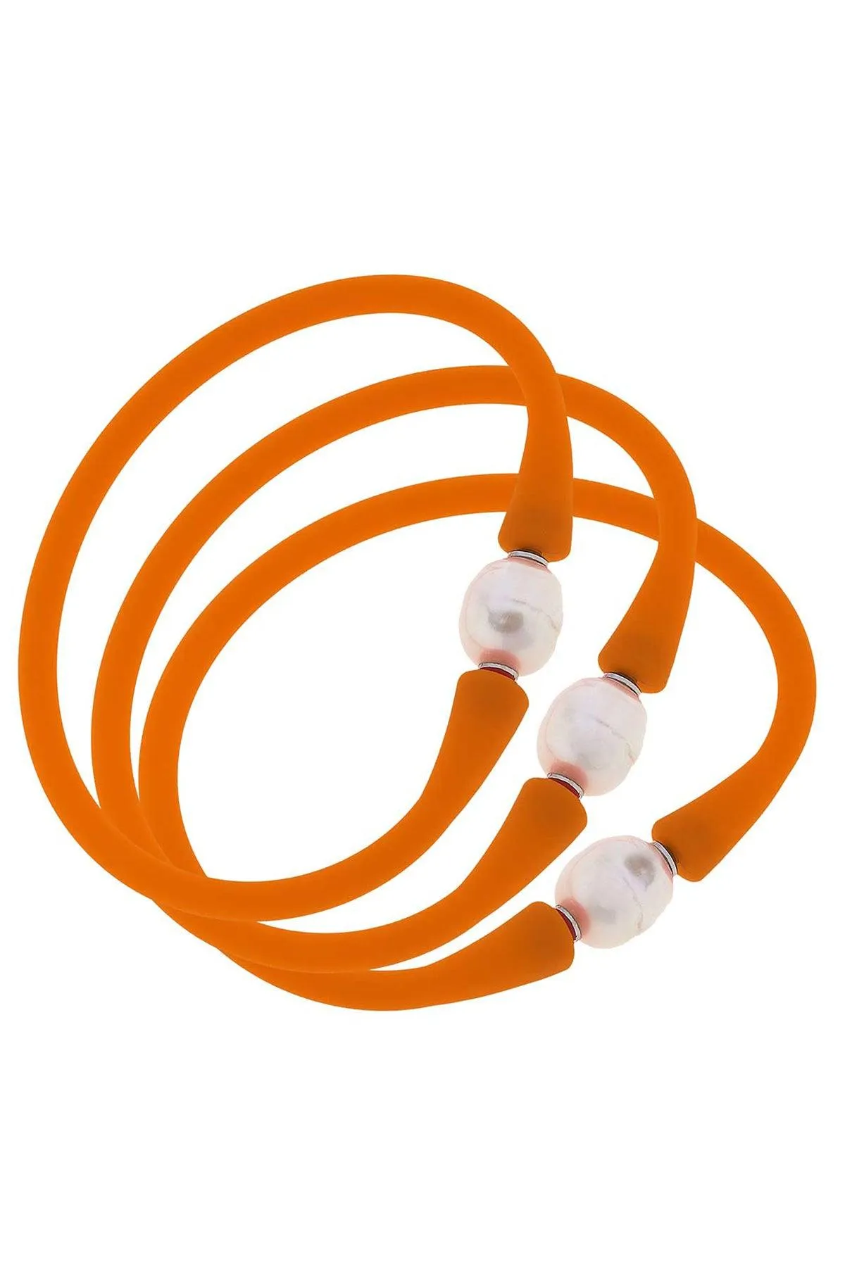 Bali Freshwater Pearl Silicone Bracelet Set of 3 in Orange - FINAL SALE sold by Canvas Style