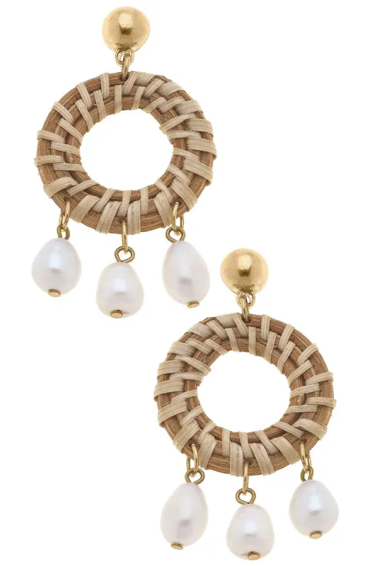 Reyna Wicker & Pearl Drop Hoop Earrings in Natural - FINAL SALE sold by Canvas Style