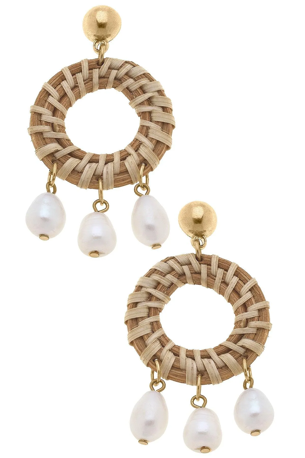 Reyna Wicker & Pearl Drop Hoop Earrings in Natural - FINAL SALE sold by Canvas Style