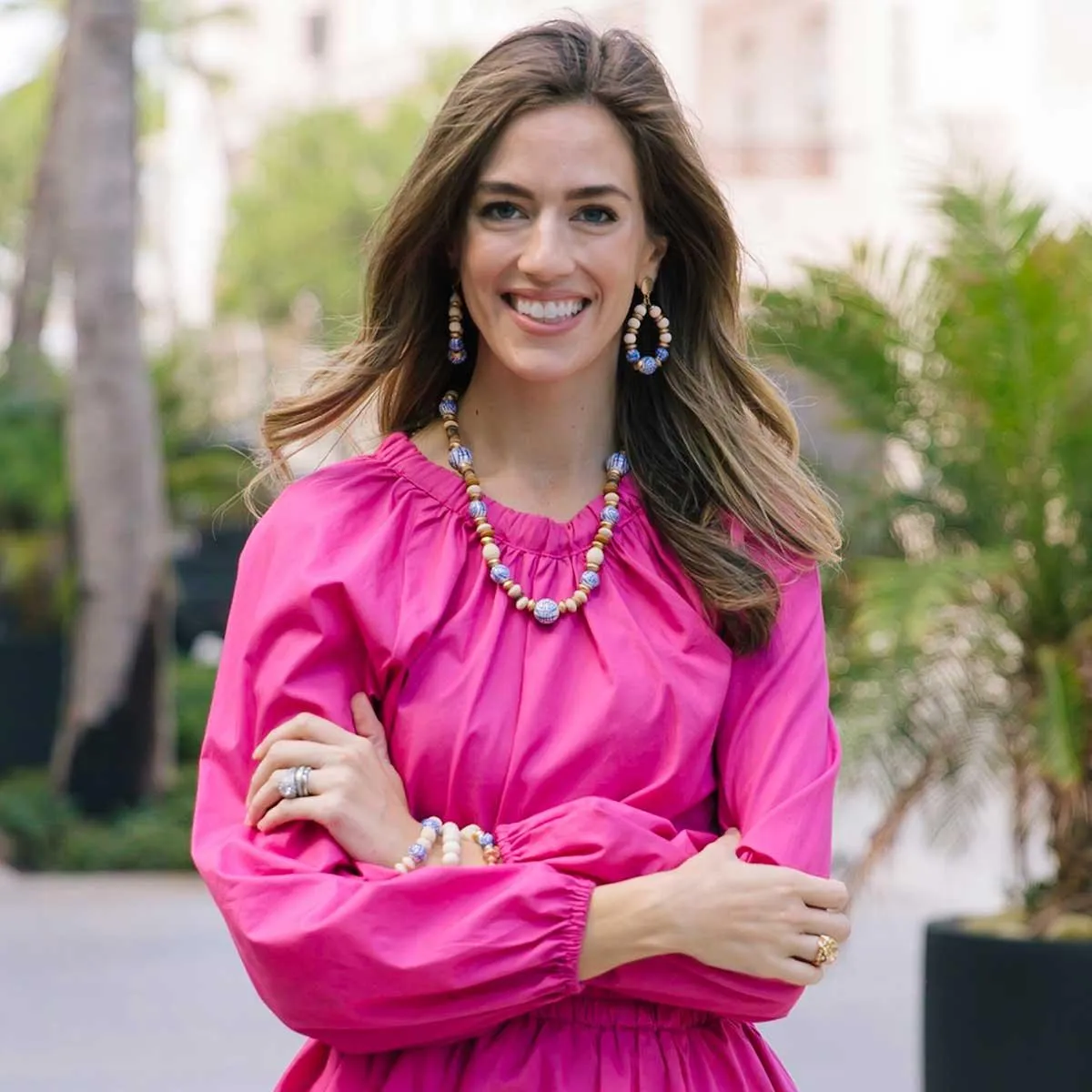 Mallory Blue & White Chinoiserie & Painted Wood Necklace in Ivory sold by Canvas Style product image thumbnail 3