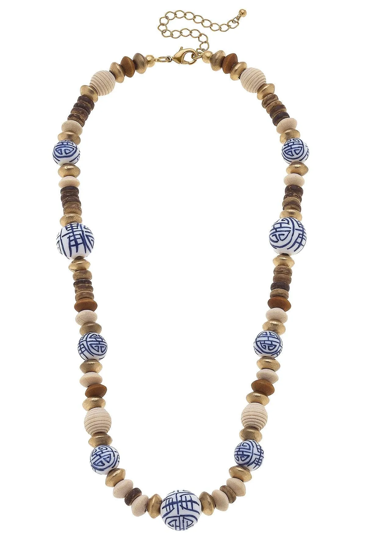 Mallory Blue & White Chinoiserie & Painted Wood Necklace in Ivory sold by Canvas Style product image thumbnail 2