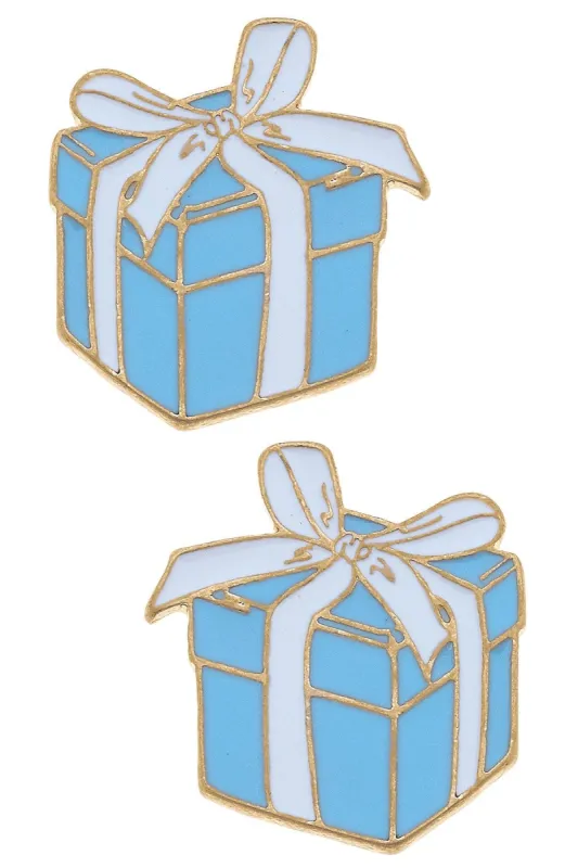 Millie Enamel Present Stud Earrings in Blue & White - FINAL SALE sold by Canvas Style