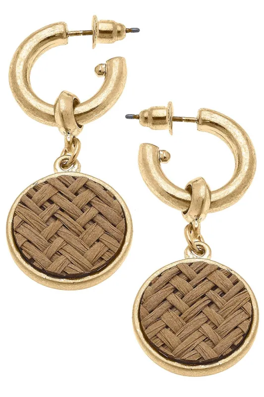 Danielle Raffia Drop Hoop Earrings in Brown sold by Canvas Style