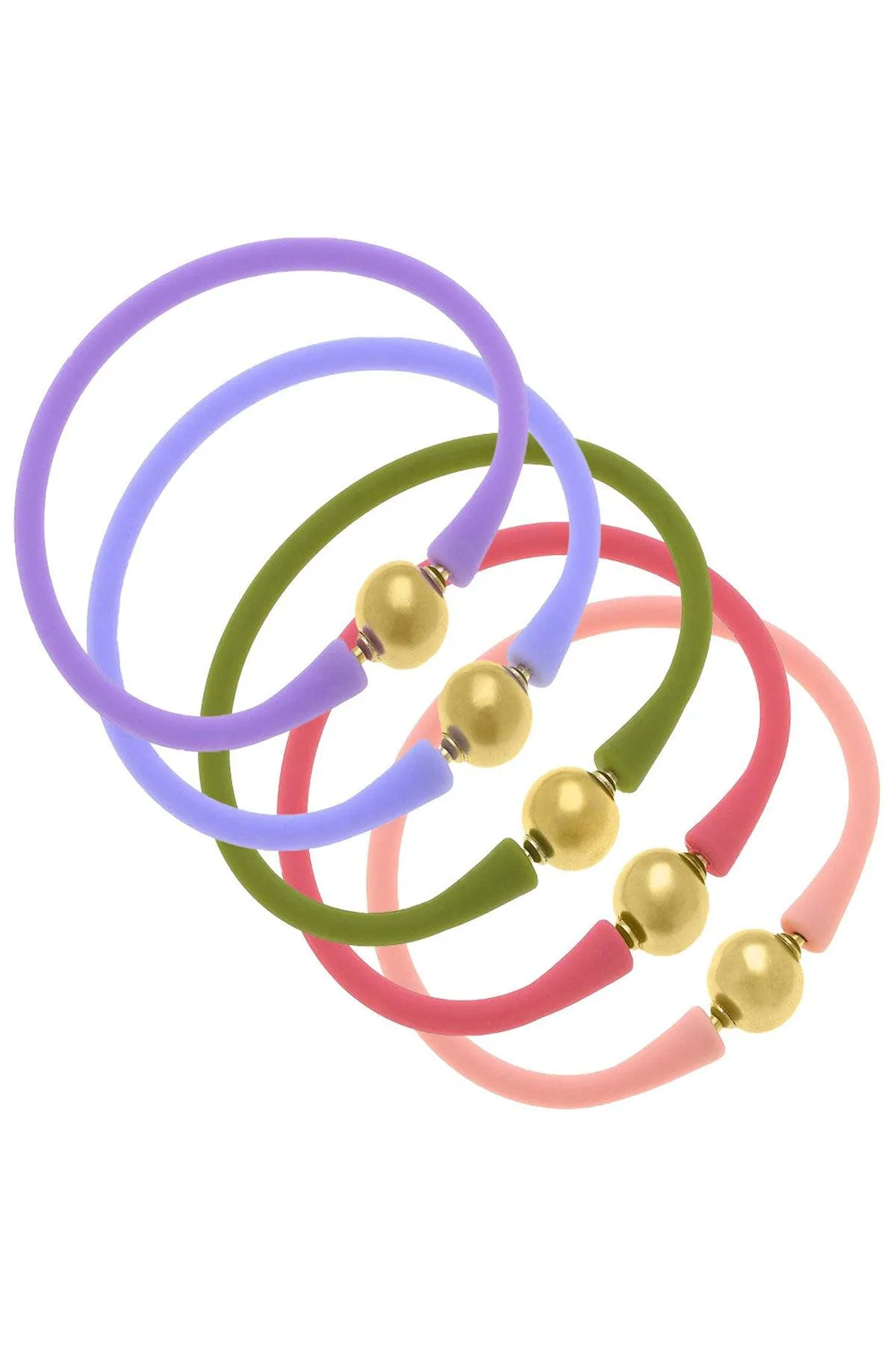 Bali 24K Gold Silicone Bracelet Stack of 5 in Lavender, Lilac, Peridot, Pink & Light Pink - FINAL SALE sold by Canvas Style