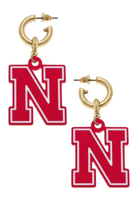 Nebraska Cornhuskers Resin Logo Drop Hoop Earrings sold by Canvas Style