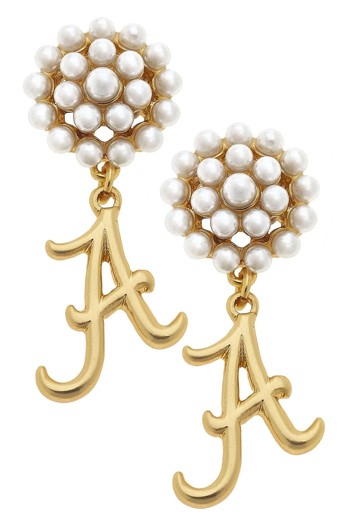 Alabama Crimson Tide Pearl Cluster 24K Gold Plated Logo Earrings sold by Canvas Style