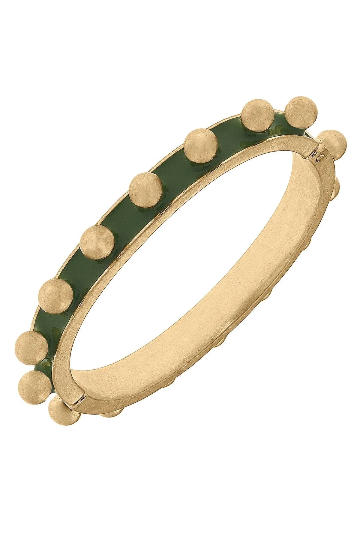 Jenna Chunky Enamel Studded Metal Hinge Bangle in Green sold by Canvas Style