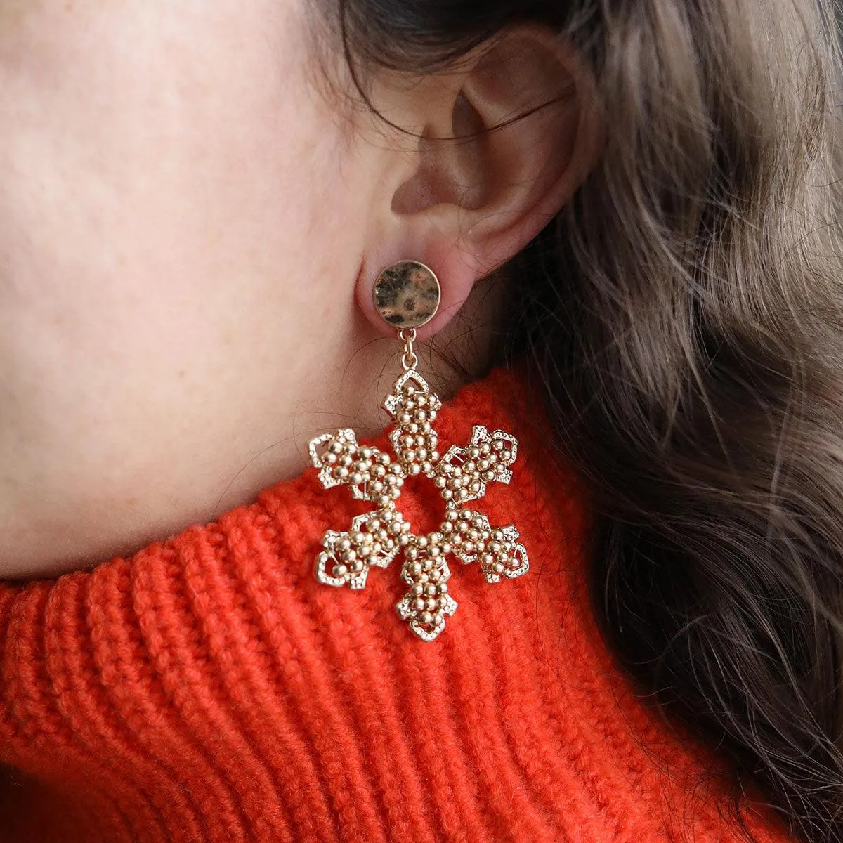 Gwyneth Beaded Snowflake Drop Earrings in Worn Gold sold by Canvas Style product image thumbnail 2